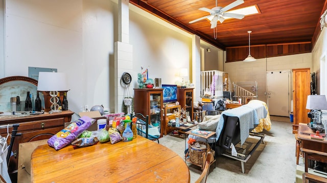 4460 Punee Rd Unit A, Koloa, HI 96756 - carpeted living room featuring wood ceiling and ceiling fan