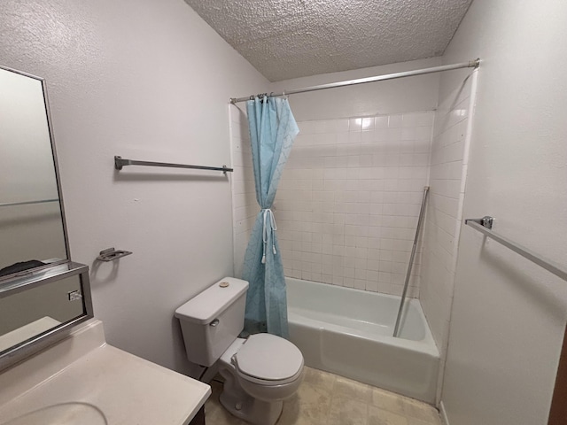 33 Hualalai St Unit 203, Hilo, HI 96720 - bathroom with a textured ceiling, vanity, shower / bathtub combination with curtain, and toilet