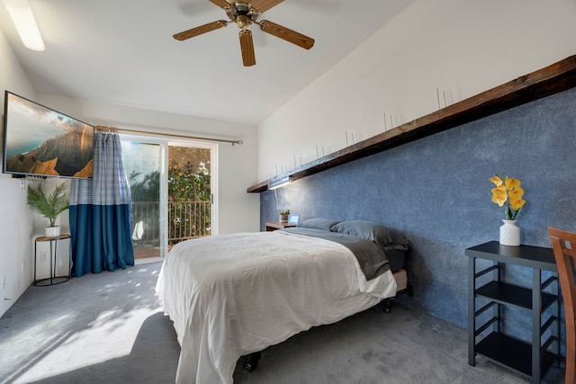 3719 Uwao St, Hanapepe, HI 96716 - bedroom with lofted ceiling, access to exterior, carpet, and a ceiling fan