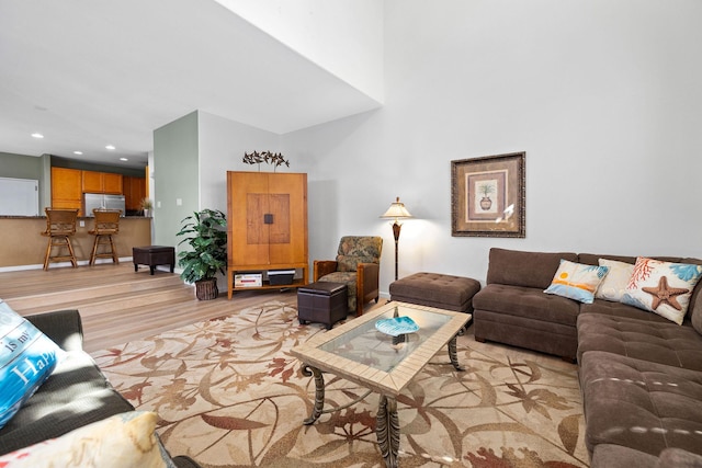 69-555 Waikoloa Beach Dr Unit 2605, Waikoloa, HI 96738 - living room with light wood-type flooring and recessed lighting