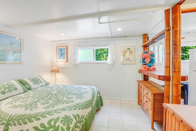 7143 Alamihi Rd, Hanalei, HI 96714 - bedroom with light tile patterned floors, baseboards, recessed lighting, and wooden walls
