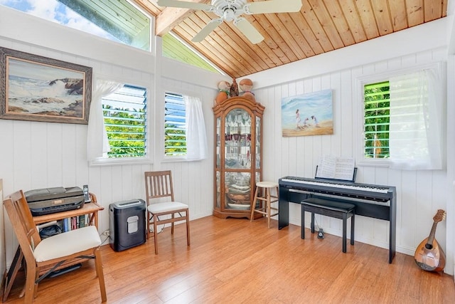 7143 Alamihi Rd, Hanalei, HI 96714 - living area featuring wood finished floors, a ceiling fan, and wooden walls