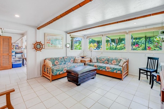 7143 Alamihi Rd, Hanalei, HI 96714 - living area with light tile patterned flooring, recessed lighting, and baseboards