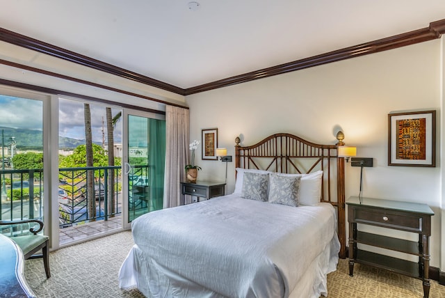 4-820 Kuhio Hwy Unit D207, Kapaa, HI 96746 - bedroom with crown molding, access to exterior, and carpet flooring
