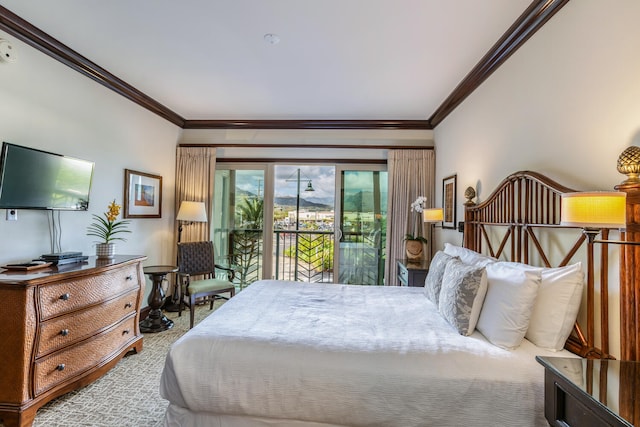 4-820 Kuhio Hwy Unit D207, Kapaa, HI 96746 - carpeted bedroom featuring crown molding and access to exterior