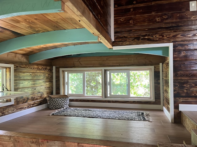 12-7010 Nahokulele St, Pahoa, HI 96778 - detailed view of wooden walls, wood finished floors, beamed ceiling, and baseboards