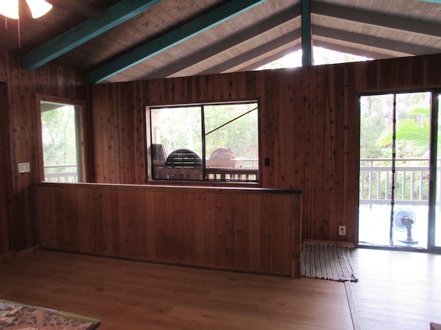 12-567 Aloha Rd, Pahoa, HI 96778 - unfurnished dining area featuring wood walls, wood finished floors, and wood ceiling