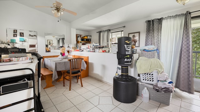411 Molo St, Kapaa, HI 96746 - kitchen featuring plenty of natural light, light tile patterned flooring, ceiling fan, and lofted ceiling