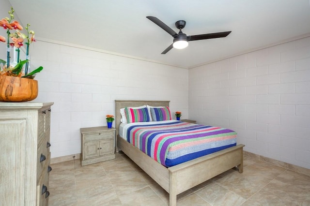 5527 Weke Rd, Hanalei, HI 96714 - bedroom featuring concrete block wall and ceiling fan