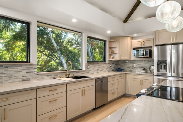 3973 Kalakaua Pl, Princeville, HI 96722 - kitchen with stainless steel appliances, a sink, tasteful backsplash, light wood-style flooring, and recessed lighting