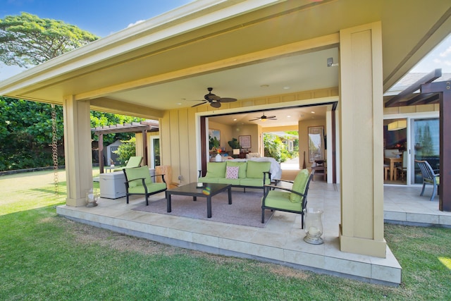 77-145 Kalaniuka St, Holualoa, HI 96725 - view of patio with a pergola, outdoor lounge area, and a ceiling fan