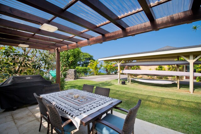 77-145 Kalaniuka St, Holualoa, HI 96725 - view of patio featuring a pergola, a grill, and outdoor dining area