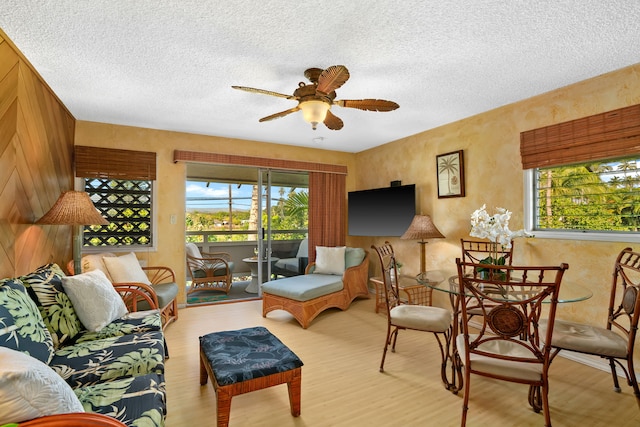 525 Aleka Lp Unit K12, Kapaa, HI 96746 - living area with wood finished floors, ceiling fan, and a textured ceiling