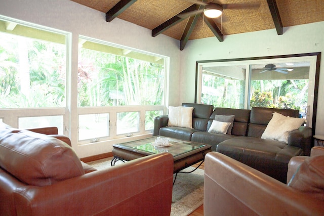 5-2841 Kuhio Hwy Unit A, Kilauea, HI 96754 - living room with ceiling fan and wood finished floors