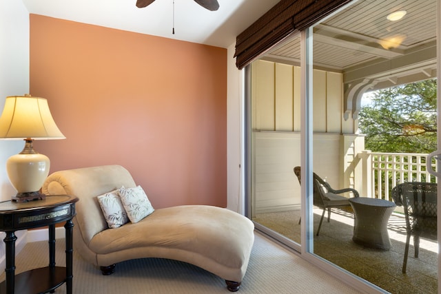 68-1118 Kaniku Dr Unit 404, Kamuela, HI 96743 - sitting room featuring a ceiling fan and carpet floors