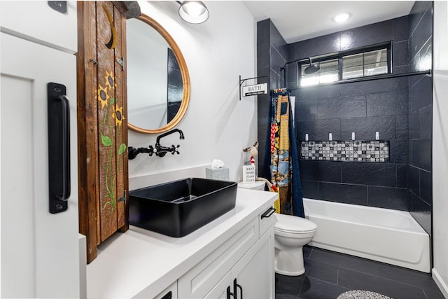 15-1462 13th Ave, Keaau, HI 96749 - bathroom with toilet, vanity, tile patterned flooring, shower / tub combo, and recessed lighting