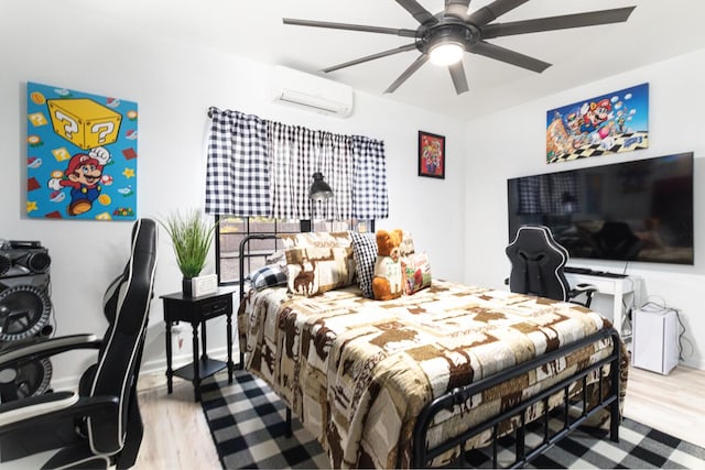 15-1462 13th Ave, Keaau, HI 96749 - bedroom with an AC wall unit, wood finished floors, and a ceiling fan