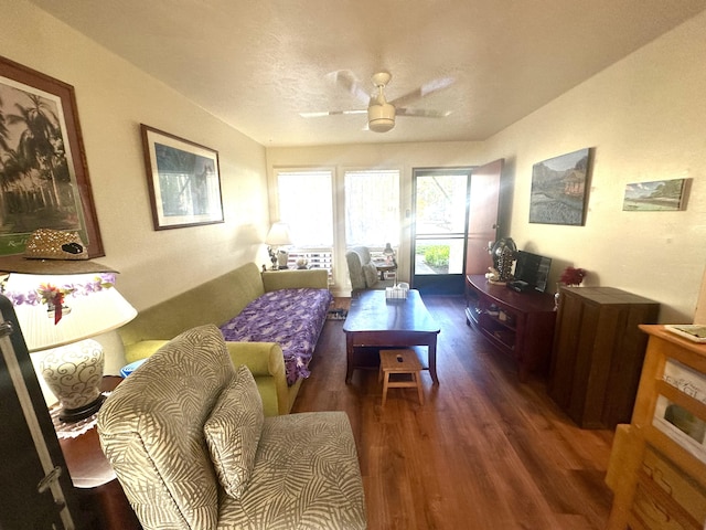 4461 Kamoa Rd Unit D12, Kapaa, HI 96746 - living room with wood finished floors and a ceiling fan