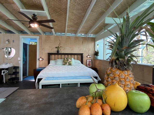 12-270 Pohakupele Loop, Pahoa, HI 96778 - bedroom with a sink, multiple windows, and beamed ceiling