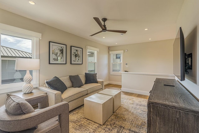 73-4780 Hinahina Rd Unit 24, Kailua-Kona, HI 96740 - living area with light wood finished floors, ceiling fan, recessed lighting, and baseboards