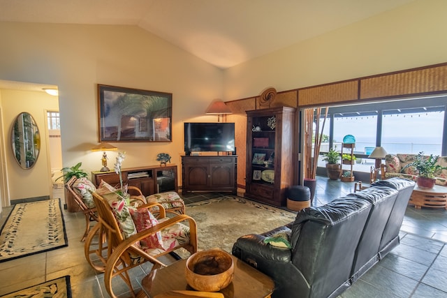 78-6928 Walua Rd, Kailua-Kona, HI 96740 - living area with vaulted ceiling and stone tile floors