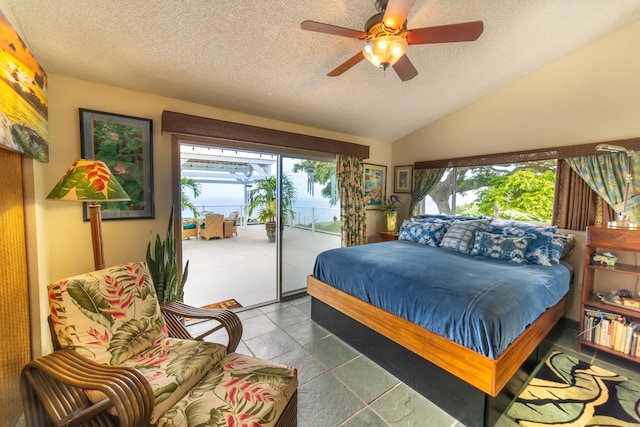78-6928 Walua Rd, Kailua-Kona, HI 96740 - bedroom with access to exterior, a textured ceiling, lofted ceiling, and a ceiling fan