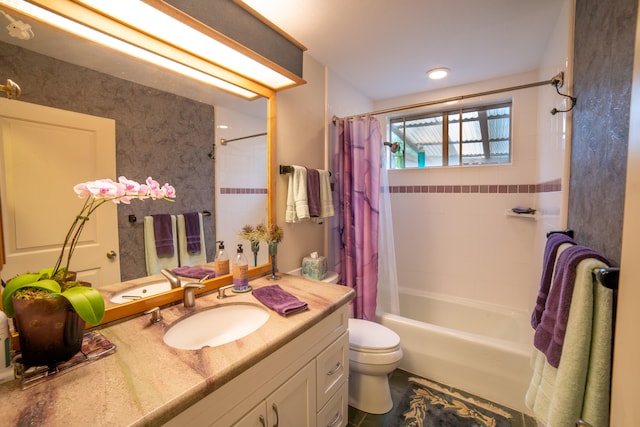 78-6928 Walua Rd, Kailua-Kona, HI 96740 - bathroom featuring vanity, toilet, and shower / bathtub combination with curtain