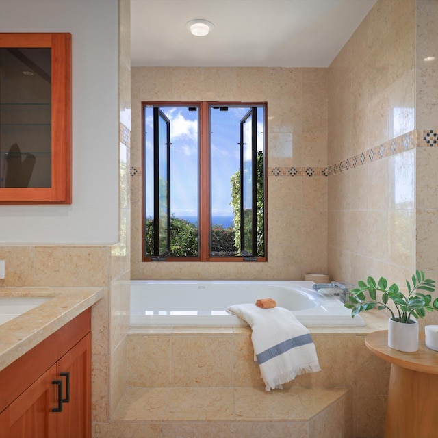 81-6641 Auamo Pl, Kealakekua, HI 96750 - bathroom with tile walls, vanity, and a bath
