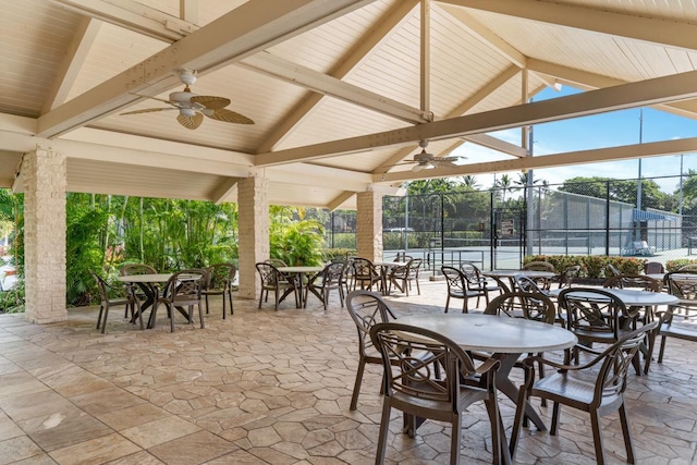 78-6800 Alii Dr Unit 20, Kailua-Kona, HI 96740 - view of patio / terrace with ceiling fan, outdoor dining area, and a gazebo