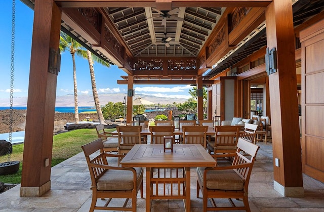 68-1000 Ke Kailani Dr, Kamuela, HI 96743 - view of patio / terrace featuring a ceiling fan, outdoor dining area, and a water and mountain view