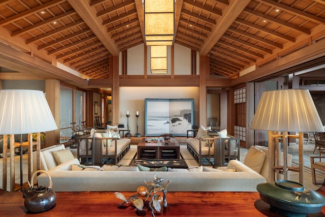 68-1000 Ke Kailani Dr, Kamuela, HI 96743 - living room with wood ceiling with exposed beams and high vaulted ceiling