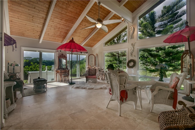 5841 Haaheo St, Kapaa, HI 96746 - sunroom / solarium featuring wood ceiling with exposed beams, high vaulted ceiling, and healthy amount of natural light