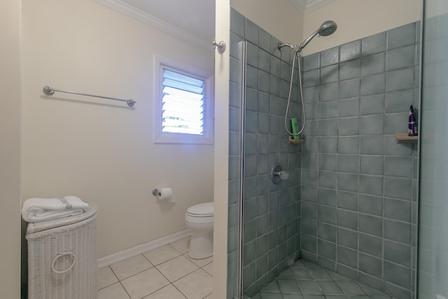 5841 Haaheo St, Kapaa, HI 96746 - full bath featuring crown molding, toilet, a tile shower, tile patterned floors, and baseboards