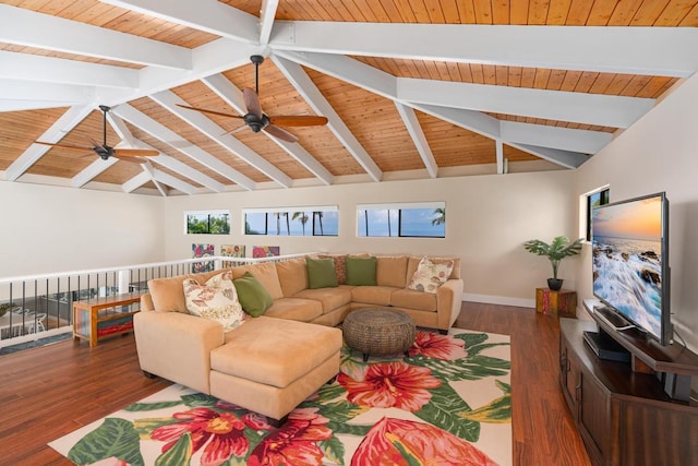 78-6881 Keaupuni St, Kailua-Kona, HI 96740 - living room featuring ceiling fan, wood finished floors, wooden ceiling, and baseboards