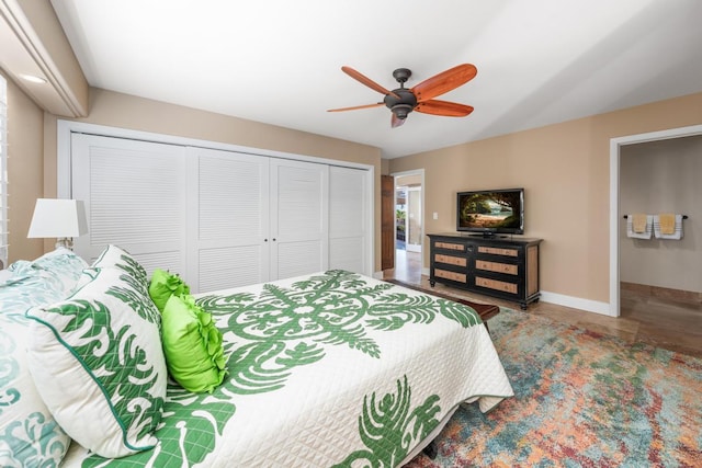 78-6881 Keaupuni St, Kailua-Kona, HI 96740 - bedroom featuring baseboards, a closet, and a ceiling fan
