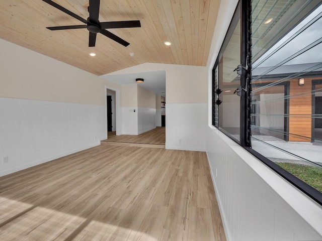 1261-B Haihai St, Hilo, HI 96720 - unfurnished room with wainscoting, a ceiling fan, wood ceiling, wood finished floors, and lofted ceiling