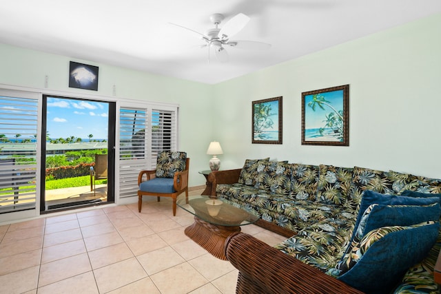 1568 Pee Rd Unit 211, Koloa, HI 96756 - living room with light tile patterned flooring and ceiling fan