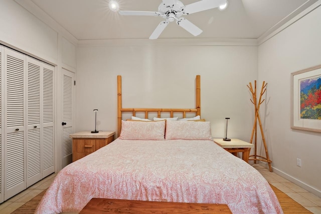 2253 Poipu Rd Unit 2, Koloa, HI 96756 - bedroom featuring ornamental molding, a closet, a ceiling fan, and baseboards