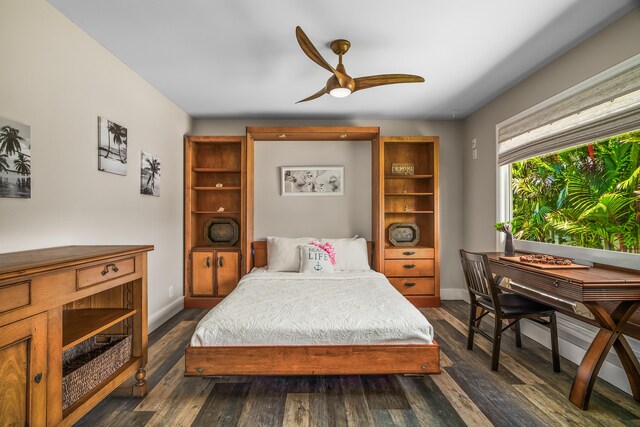 3675 Albert Rd, Princeville, HI 96722 - bedroom featuring dark wood-style floors and a ceiling fan