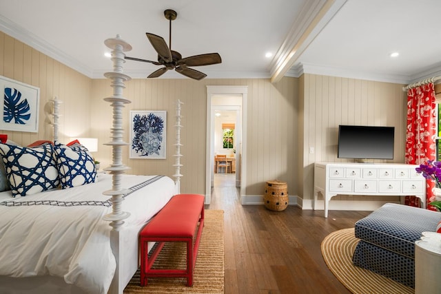 5086 Lau Nahele St, Koloa, HI 96756 - bedroom featuring crown molding, wood finished floors, baseboards, recessed lighting, and ceiling fan