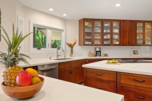 2868 Milo Hae Lp, Koloa, HI 96756 - kitchen with dishwasher, a sink, light countertops, recessed lighting, and glass insert cabinets