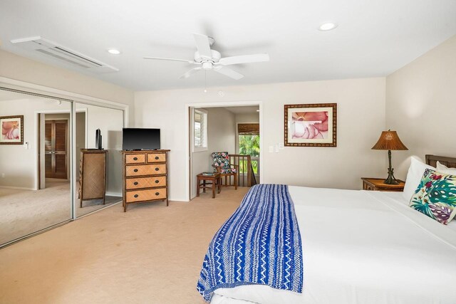 2868 Milo Hae Lp, Koloa, HI 96756 - bedroom with light colored carpet, recessed lighting, ceiling fan, and a closet