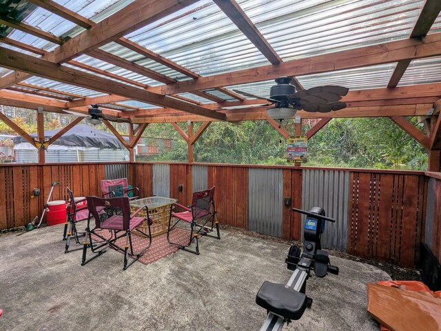 14-3426 Molokai Rd, Pahoa, HI 96778 - view of patio / terrace with outdoor dining area, a ceiling fan, and a pergola