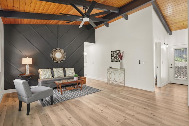 68-1891 Eha Ko Pl, Waikoloa, HI 96738 - living area with wood ceiling, baseboards, light wood-type flooring, and a ceiling fan