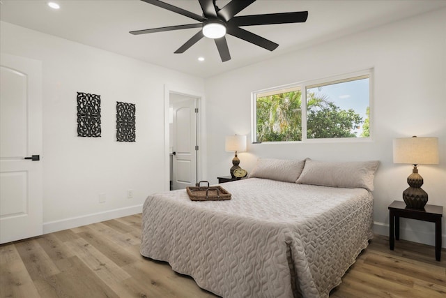 68-1891 Eha Ko Pl, Waikoloa, HI 96738 - bedroom with light wood-style flooring, recessed lighting, baseboards, and ceiling fan