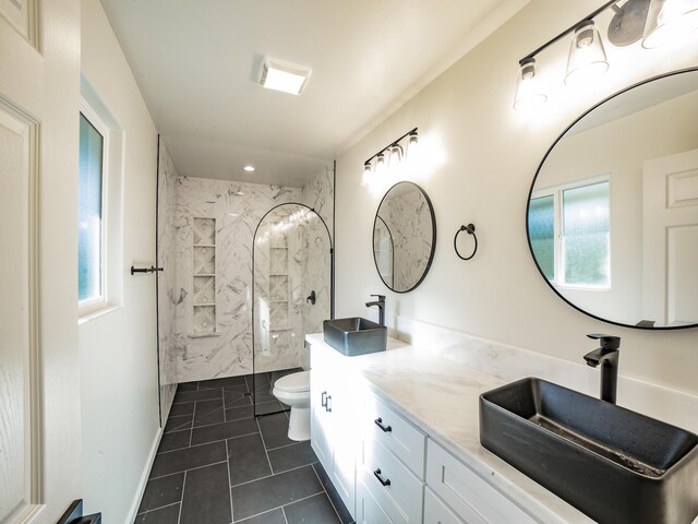15-1703 5th Ave, Keaau, HI 96749 - full bath with toilet, a marble finish shower, tile patterned flooring, and healthy amount of natural light