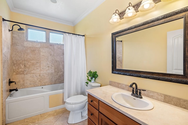 1167 Pua Melia St, Kalaheo, HI 96741 - bathroom featuring vanity, toilet, shower / bath combo, crown molding, and tile patterned floors