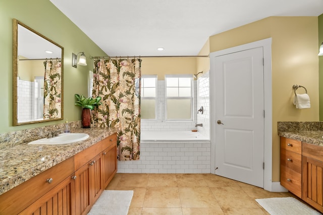 4771 Pepelani Lp Unit 1521, Princeville, HI 96722 - bathroom with vanity, tiled shower / bath, and tile patterned flooring