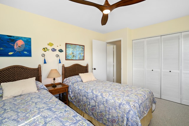 5451 Ka Haku Rd Unit 25, Princeville, HI 96722 - bedroom featuring carpet floors, a closet, and a ceiling fan