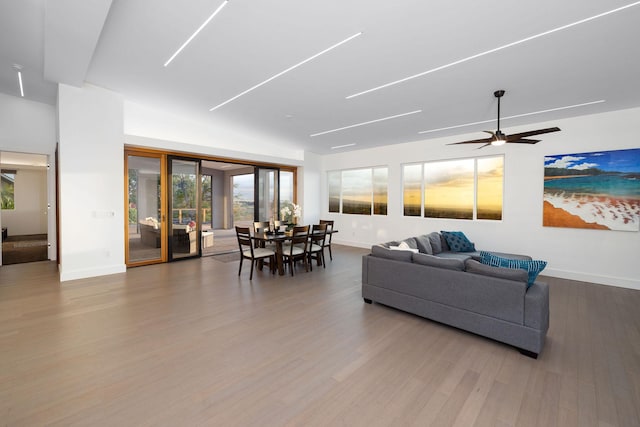 68-1868 Malina Pl, Waikoloa, HI 96738 - living room with baseboards, wood finished floors, and ceiling fan